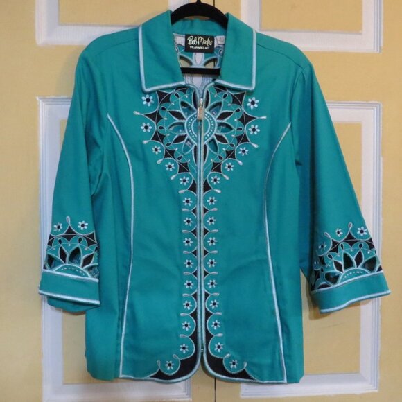 Bob Mackie Wearable Art Turquoise and White Size Large - Picture 3 of 5
